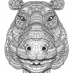 Hippopotamus, front view, mandala, minimal lines, cartoon, white back ground color, real style, realistic, minimalistic, minimal black line art, line art, crisp line art, unique coloring sheet, outlined, outline, crisp, crisp line edges, illustration, thin lines, crisp clear lines, line art, clean line art, unique, 8k, amazing, masterpiece, no colors, no dark color, no black color, avoid thick black, minimalistic line edges, pure white back ground, image character full fit to page,