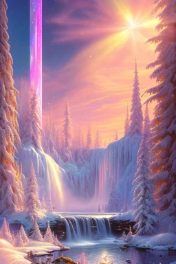  pink and gold crystal background，waterfall, northern Lights, full of details, smooth, bright sunshine，soft light atmosphere, light effect，vaporwave colorful, concept art, smooth, extremely sharp detail, finely tuned detail, ultra high definition, 8 k, unreal engine 5, ultra sharp focus