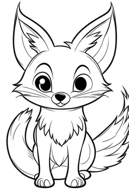 Coloring page for kids with a cute cartoon fox, very Bold outlines and white background, minimal number of elements