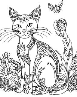 b/w outline art for kids coloring book page Animal-themed, coloring pages, cat in it's Habitat, full white, adults style, white background, whole body, Sketch style, full body (((((white background))))), only use outline., cartoon style, line art, coloring book, clean line art, Sketch style, line-art
