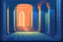 Side scroller Castle corridor ,2d platformer, stylised ,flat design, game art, enhanced, detailed, side view