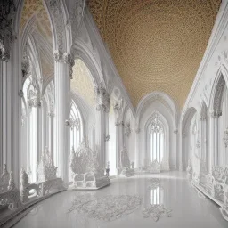 white color gothic palace inside with 5 thrones