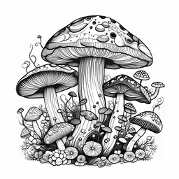 Mushroom Alphabets and Numbers،coloring book,no background,clear