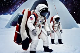 Prompt: Futuristic, movie still, Yeti astronaut, Knitted Vests --ar 21:9