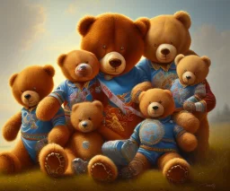 boy and big teddy bears. oil on canvas