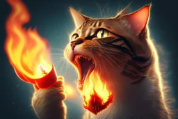 burning cat mouth in flamelight