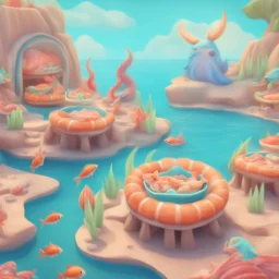 fantasy seafood land. illustration 3d style. HD