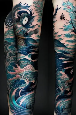 Tattoo sleeve zodiac sign aquarius ukiyo-e