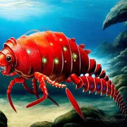 ultra detailed fullbody Drawing of Mecha Sea monster Gigantic RED Alien Lobster on the shore ,open mouth, with sharp teeth, with glowing Green eyes, with humungus mechanical pincers, extremely detailed digital painting, intrincate, extremely detailed face,crystal clear Big eyes, in the style of Frank Frazetta, mystical colors , perfectly centered image, perfect composition, rim light, beautiful lighting, 8k, stunning scene, raytracing