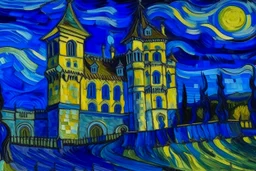 A violet haunted castle filled with ghosts painted by Vincent van Gogh