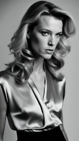 photography of a beautiful anorexic woman, silver satin blouse, megyn kelly show