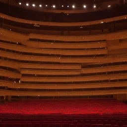 a single chair on stage under spotlight at a dark and empty symphony hall