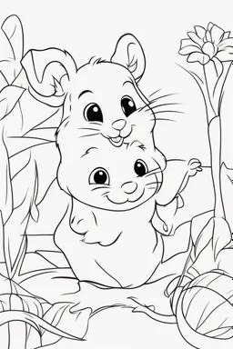 blank colouring book, white blank background, simple picture for toddlers, hamster, disney and pixar style