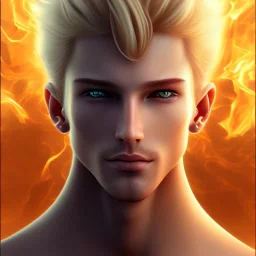 Male, Human, Blond, Sorcerer, Fire Mage, Golden Eyes, Young, Photorealism