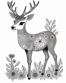 A small deer made of flowers and water. Art drawing ; link , super detailed, line art, vector, svg, coloring book, coloring book page style,