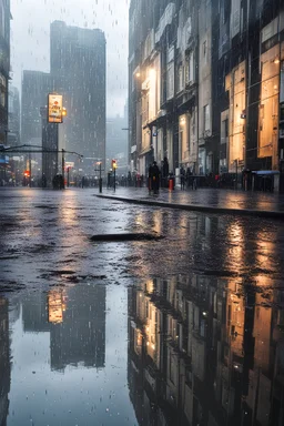 city reflection in rain water