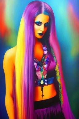 Full body portrait, painting, medium shot lady HippieGoth