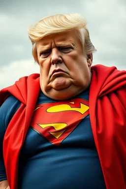 a thoroughly confused, elderly and morbidly obese donald trump dressed as superman