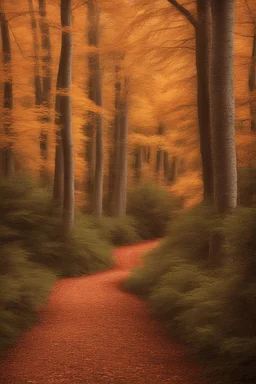 Autumn forest path in the style of Ansel Adams