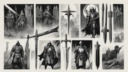 [Art by Kelley Jones] a series of medieval weapons