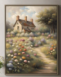 Art English Cottage Garden Canvas Wall Art Nature Flowers Scene Wall Pictures Framed French Country Decor Painting for Bedroom, Bathroom, Living Room Farmhouse