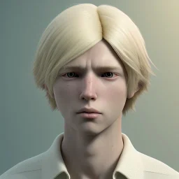 medieval fantasy, man, 20 year old, messy blond hair, round face, naïve, round face, realistic style, octane render