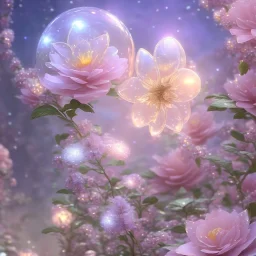 one big crystal subtle flower in a galactic ambiance with a beautiful fairy, transparent petals, delicate colors, in the foreground, full of details, smooth，soft light atmosphere, light effect，vaporwave colorful, concept art, smooth, extremely sharp detail, finely tuned detail, ultra high definition, 8 k, unreal engine 5, ultra sharp focus