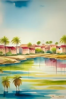 landscape for qatar people water color