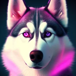 Husky, neon pink eyes, 8K, cinematic lighting, sharp focus, masterpiece, expert