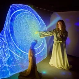 Cleric casting a magic spell, projecting hologram is the form of a shield, rooftop view, 8k resolution, high-quality, fine-detail, iridescent, intricate, detailed matte, volumetric lighting, illustration, brian froud, howard lyon, selina french, anna dittmann, annie stokes, lisa parker, greg rutowski, simon stalenhag