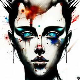 Singer Danish MØ face, Style punk, watercolor illustration by _Yoji Shinkawa_,