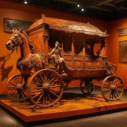 An orange colored rusty carnival covered in oil painted by Leonardo da Vinci