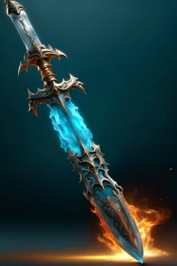 A majestic powerful sword that is mixed with fire and ice