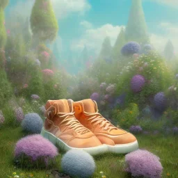 pixar style, volumetric summer garden environment and background, realistic painting of sneaker, looking excited, volumetric lighting, dramatic lighting, detailed digital painting, extreme dense and fine fur, anime, ornate, colour-washed colors, elegant, small minutiae, tiny features, particulars, centered, smooth, sharp focus, renderman gofur render, 8k, uhd, detailed eyes, realistic shaded volumetric lighting, sunlight caustics, backlight, centered camera view