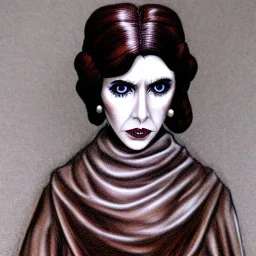 extrem tim burton style of princess leia, brown eyes, sharp focus,3D, ultra detailed,