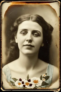 Une bouche de femme avec des fleurs brodees, , tintype