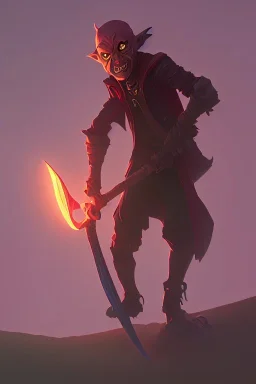 goblin holding an axe under a red moon