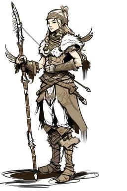 Girl Archer concept art, small head, full body, sketch, coll style, bow