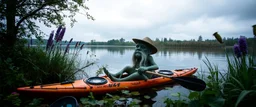 garden troll in kayak