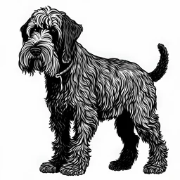 A line art of walking dog (Black Russian Terrier). Make this black and white.