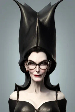 Carmen Dell`orifice as evil queen in black leather, leather, busty, cleavage, angry, stern look. character design by cory loftis, fenghua zhong, ryohei hase, ismail inceoglu and ruan jia. unreal engine 5, artistic lighting, highly detailed, photorealistic, fantasy