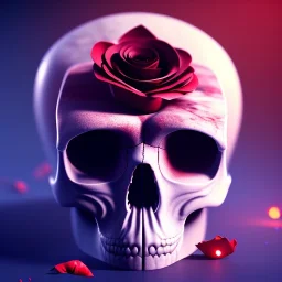 Cracked Skull and red rose, marble texture, dark, fantasy art, shallow depth of field, macro lens, unreal engine 5, ultra detailed,8k, HDR, hyperphotorealistic, bone, set in fire