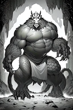 Monster crawls on the ground, greyscale