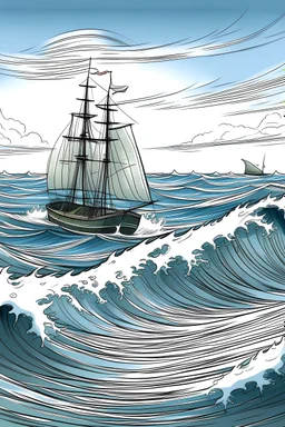 Draw a picture of a boat on water and use the picture to explain the characteristics of waves (e.g. frequency and wavelength)
