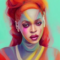 Photo of Beyonce , beautiful face, multi-hued red hair; in the style of martine johanna, draped in flowing fabric, ignore nsfw, colorful energetic brush strokes, realistic, sharp focus, 8k high definition, insanely detailed, intricate, elegant, art by martine johanna and artgerm