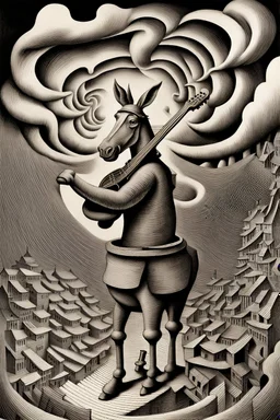 MC Escher Donkey musician in tornado