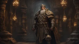 The dwarf priest known as The Lord of Bones walking through his underground temple, that is made of dragon bones. intricately sculpted, exquisite realism, fantasy art. Epic cinematic brilliant stunning intricate meticulously detailed dramatic atmospheric maximalist digital matte painting