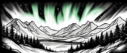 hand drawn northern lights. black and white sketch