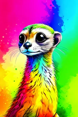 meerkat with rainbow colored fur, illustration, anime style