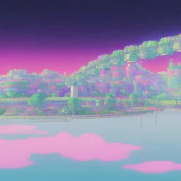 futuristic city with astroport and transparent bridges, galactic landsacape with multicolored crystals falling from the sky, full of details, smooth, bright sunshine，soft light atmosphere, light effect，vaporwave colorful, concept art, smooth, extremely sharp detail, finely tuned detail, ultra high definition, 8 k, unreal engine 5, ultra sharp focus, Retrowave